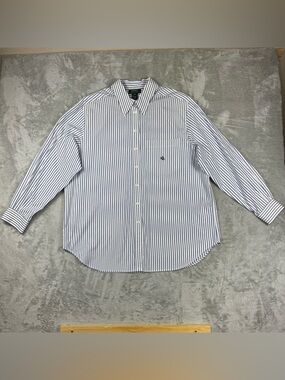 Lauren Ralph Lauren women's striped button-up shirt sz 14W in blue/white guc